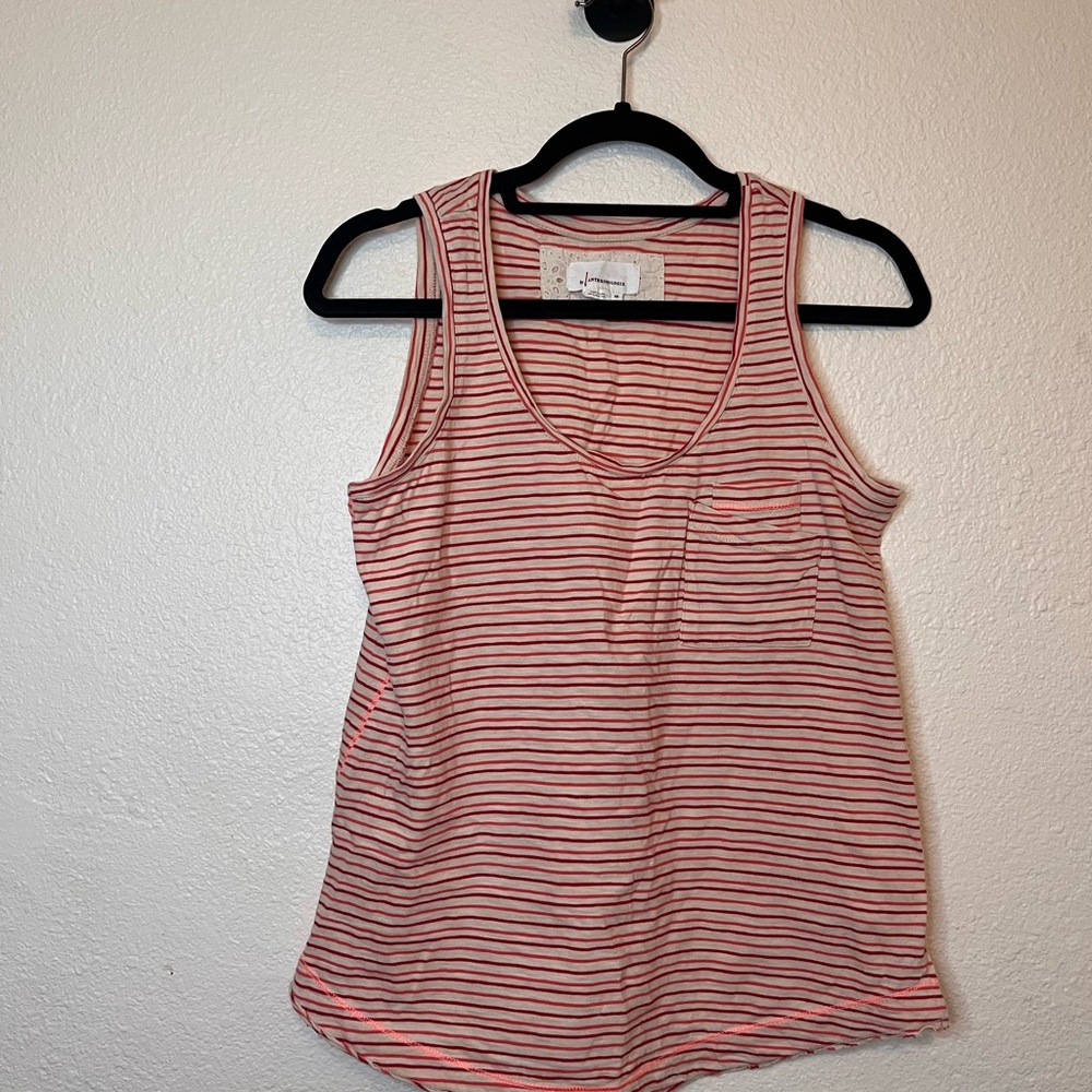 Anthropologie Striped Pink Red Sleeveless Top Side Pocket Size XS